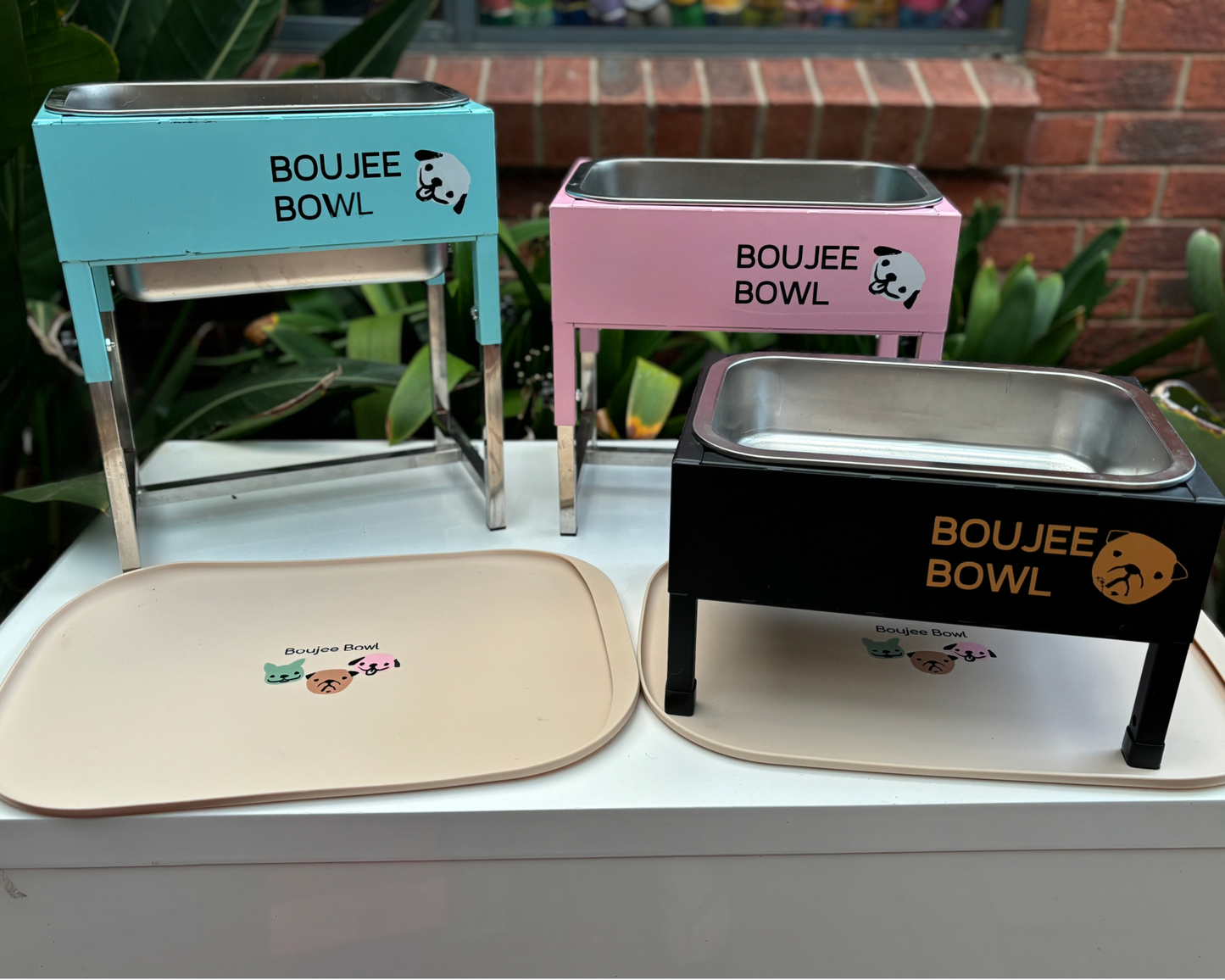 BOUJEE BOWL for big dogs Two Big Bases - Choice of bowl insert size - Two Boujee Mats